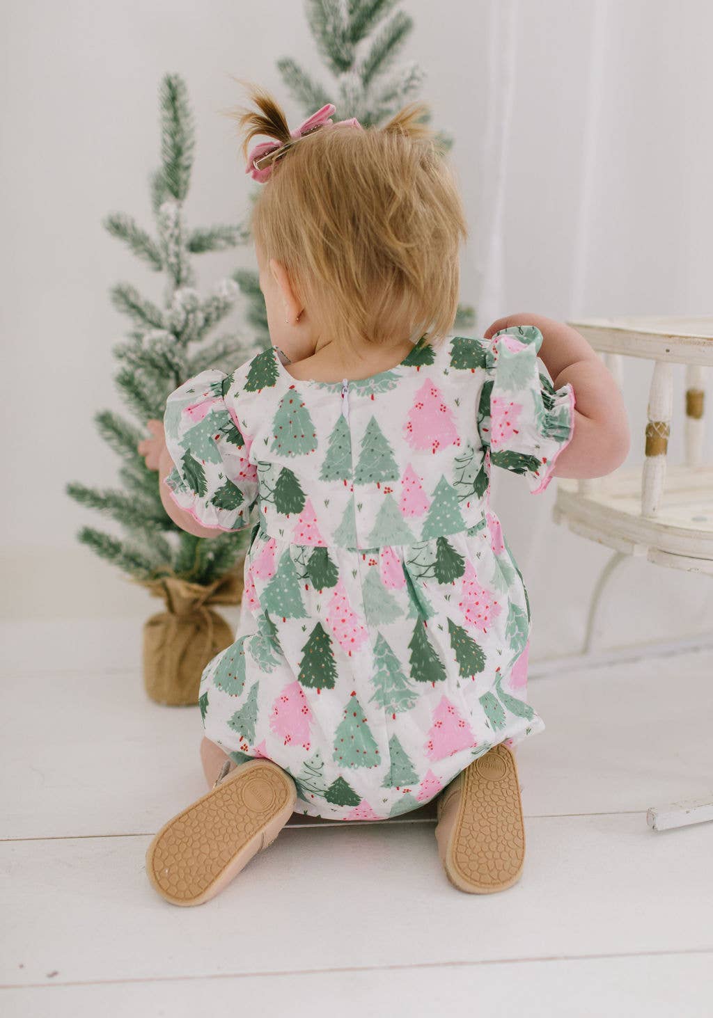 Quinn Poplin Romper in Christmas Trees | Ollie Jay