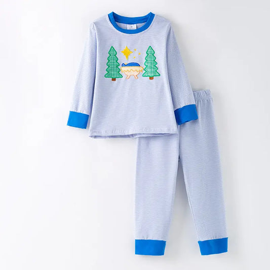 Blue Stripe Nativity Boys Loungewear (PRESALE: arrives end of September)