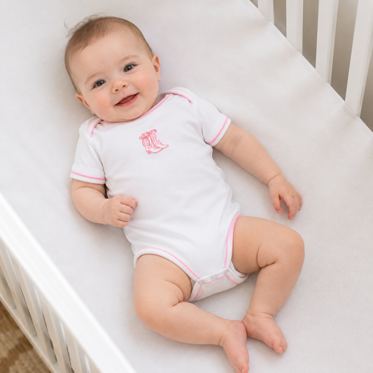 Darling Cowboy Boots Hand-Embroidered Bodysuit - Pink