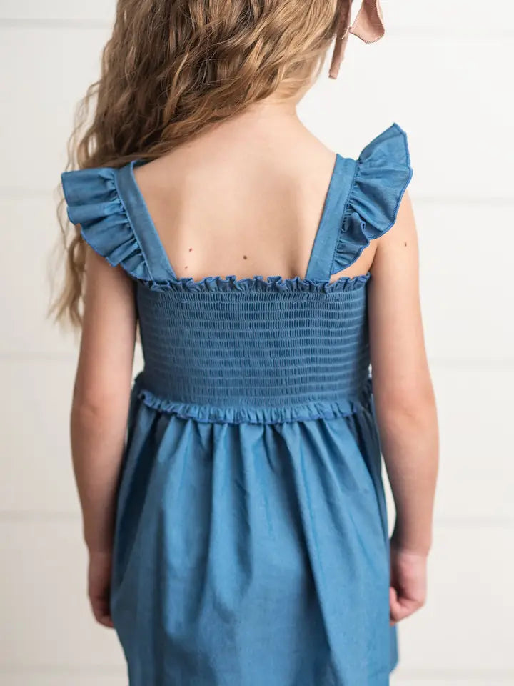 Blue Shirred Dress
