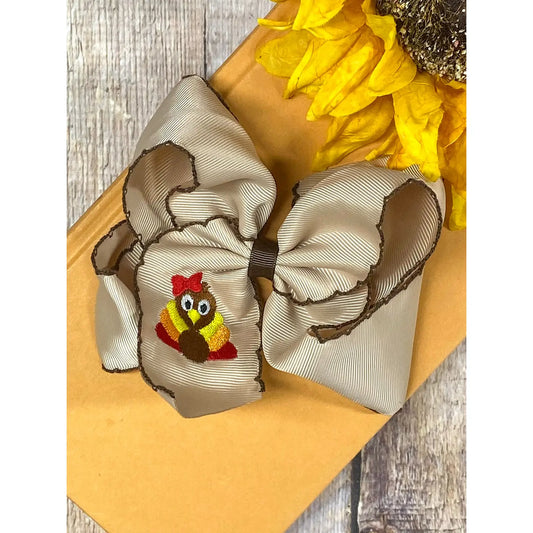 Turkey Embroidered Moonstitch Hair Bow 5"