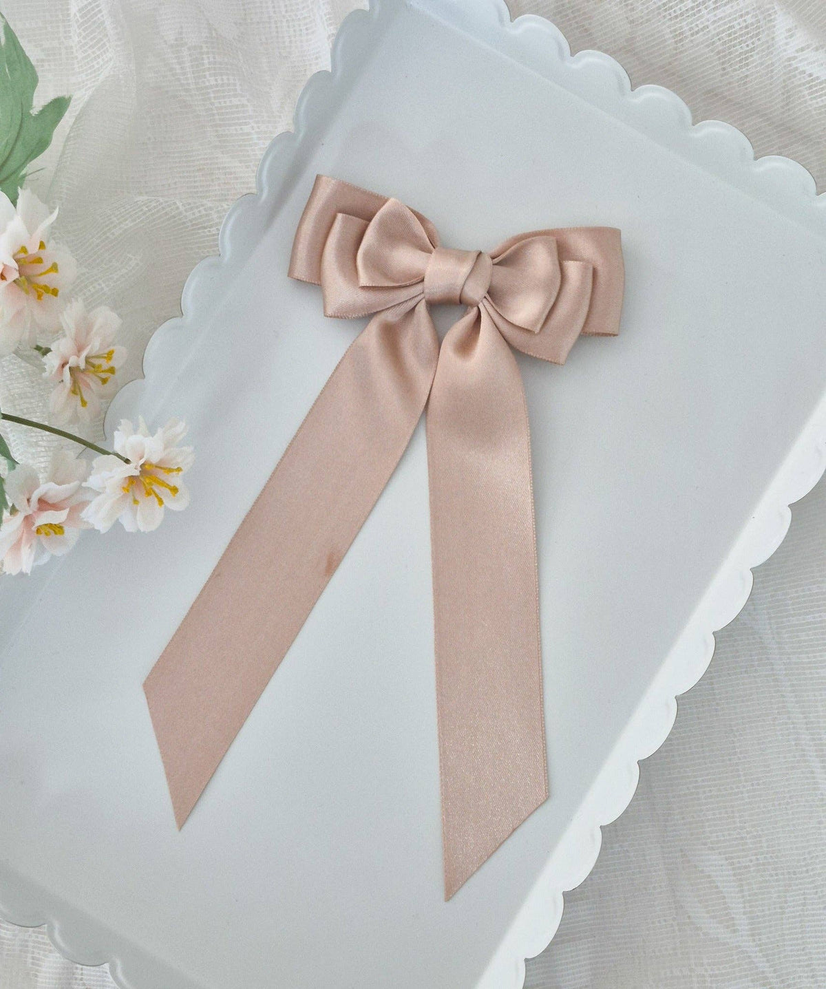 Long Tail Satin Ribbon Bow-Sand