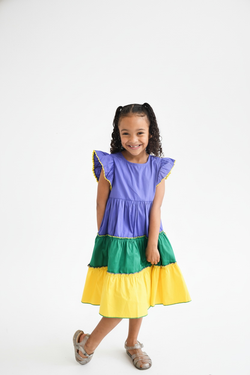 Mardi Gras Colors Tiered Dress (Lil Cactus)