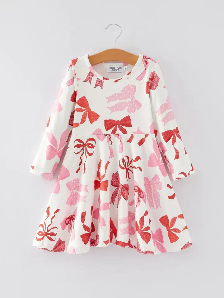 Pink Bow Print Twirl Dress