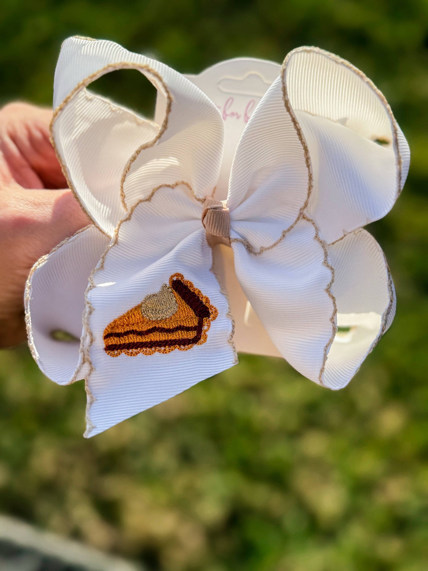Pumpkin Pie Slice Embroidered Hair Bow 5.5"