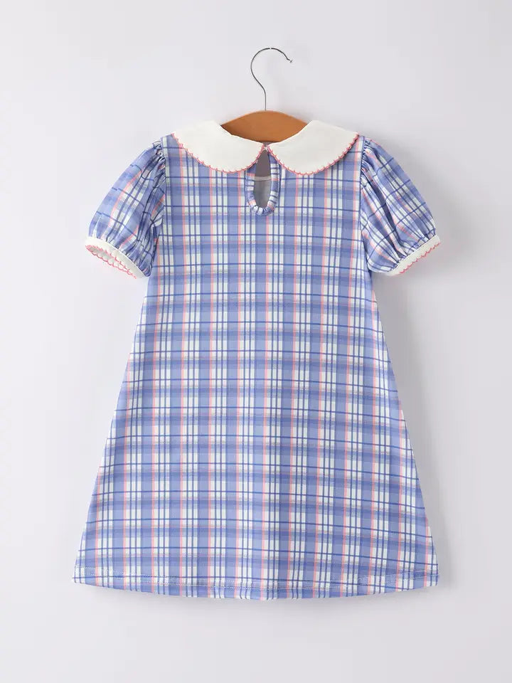 Back To School Pocket Applique Check Girls Dress (ETA: mid/late July)