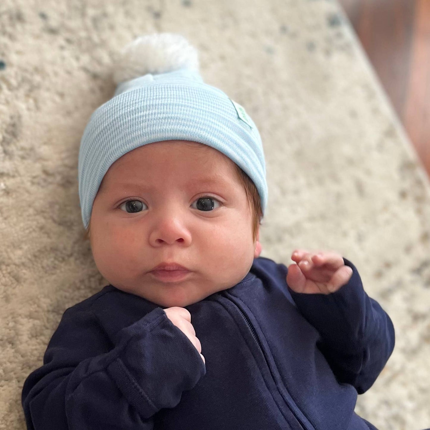 Wide Blue or Pink and White Striped Newborn Hospital Beanie