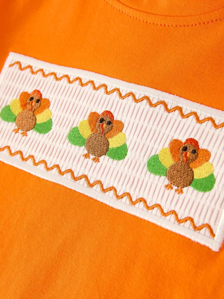 Fall Thanksgiving Apricot Plaid Turkey Embroidery Boy Set (ETA: Mid July)