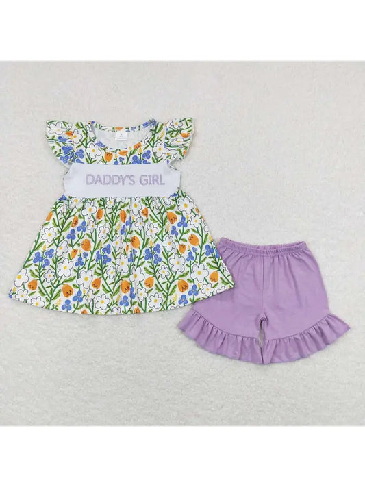 Daddy's Girl Purple Floral Short Set