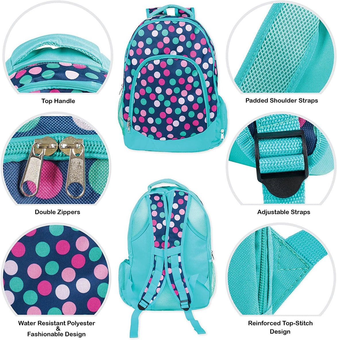 Teal Navy Party Polka Dot Laptop and School Backpack
