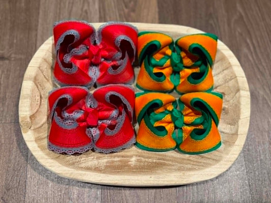 Orange/Green Lace or Red/Gray Lace Custom Bow