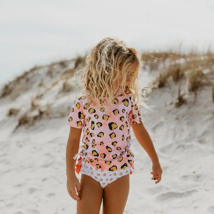 Pink Leopard Ruffle Rashguard Swimsuit