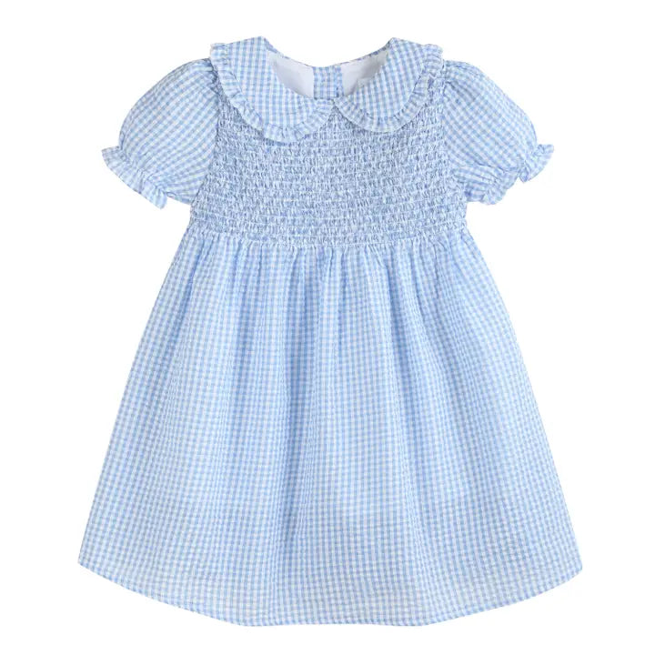 Blue Gingham Smocked Dress