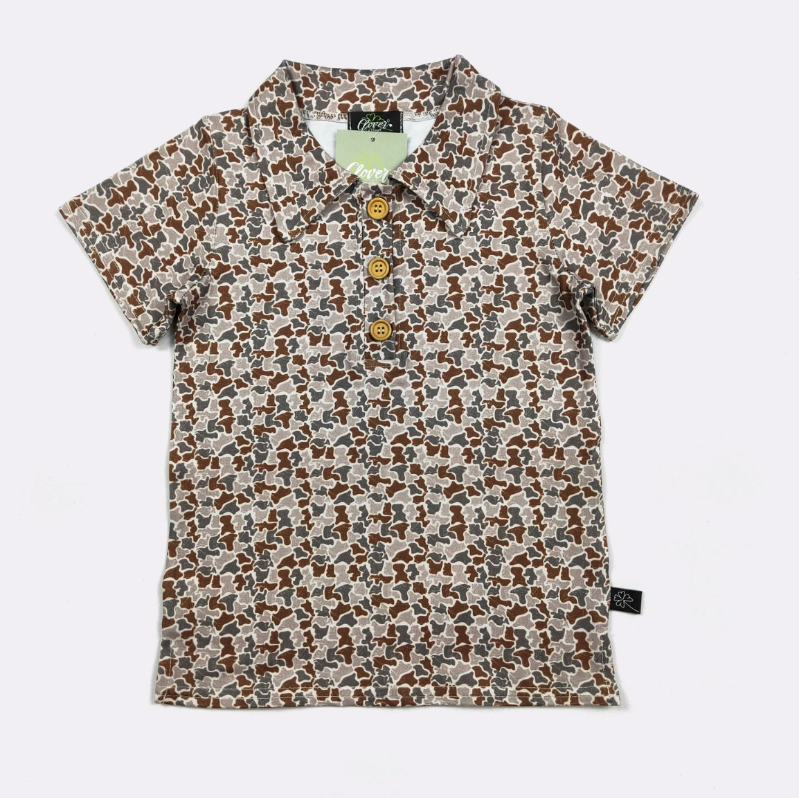 Distressed Camo Boy Collar Shirt