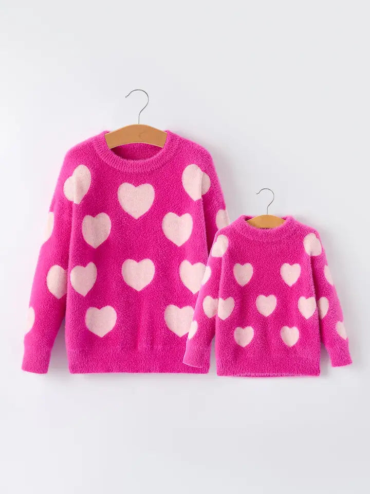 Pink Mommy & Me Heart Print Knit Pullover Sweater (sold separately)