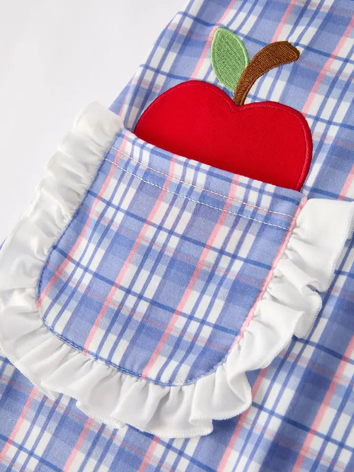 Back To School Pocket Applique Check Girls Dress (ETA: mid/late July)