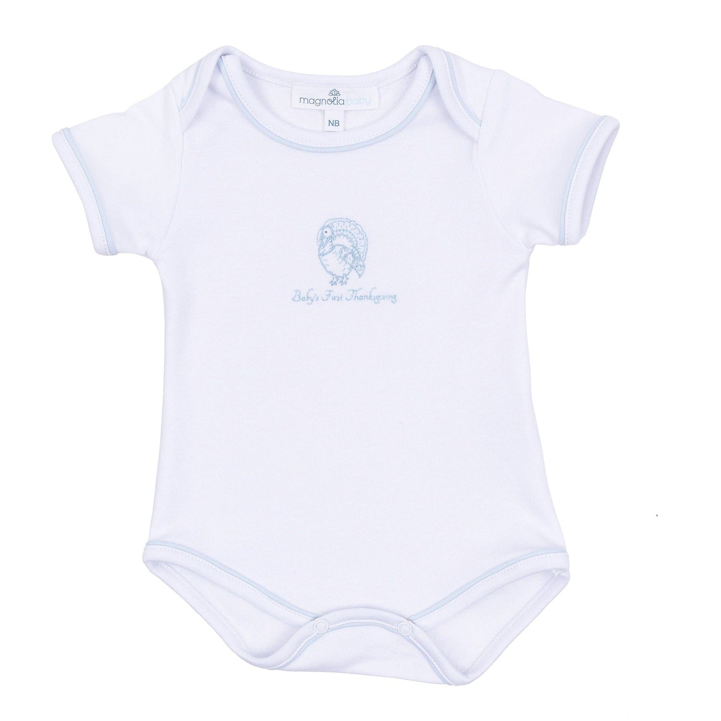 Harvest Blessings Baby's First Thanksgiving Hand-Embroidered Bodysuit - Light Blue