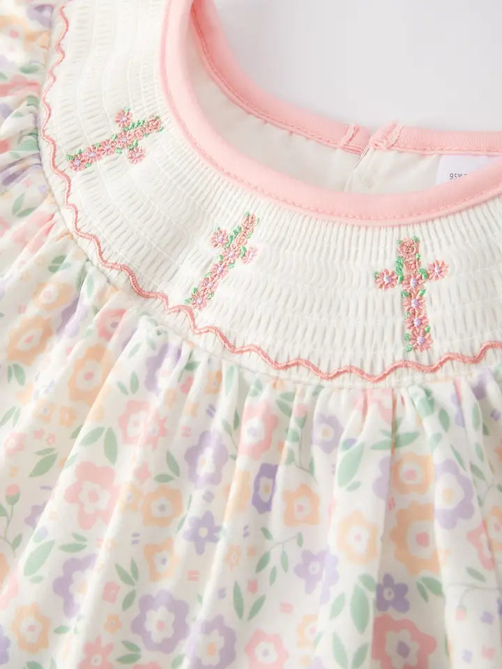 Easter Blessings Cross Embroidered Dress