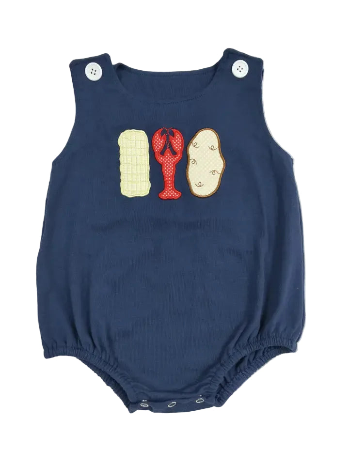 Navy Baby Boy Crawfish Appliqué Romper