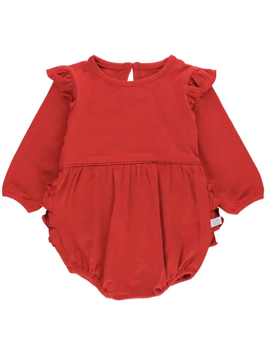 Baby Girls Red Knit Long Sleeve Flutter Bubble Romper