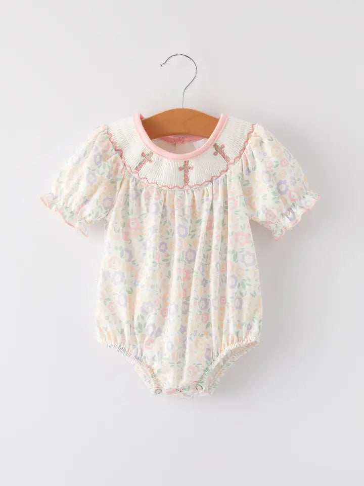 Easter Blessings Cross Embroidered Romper