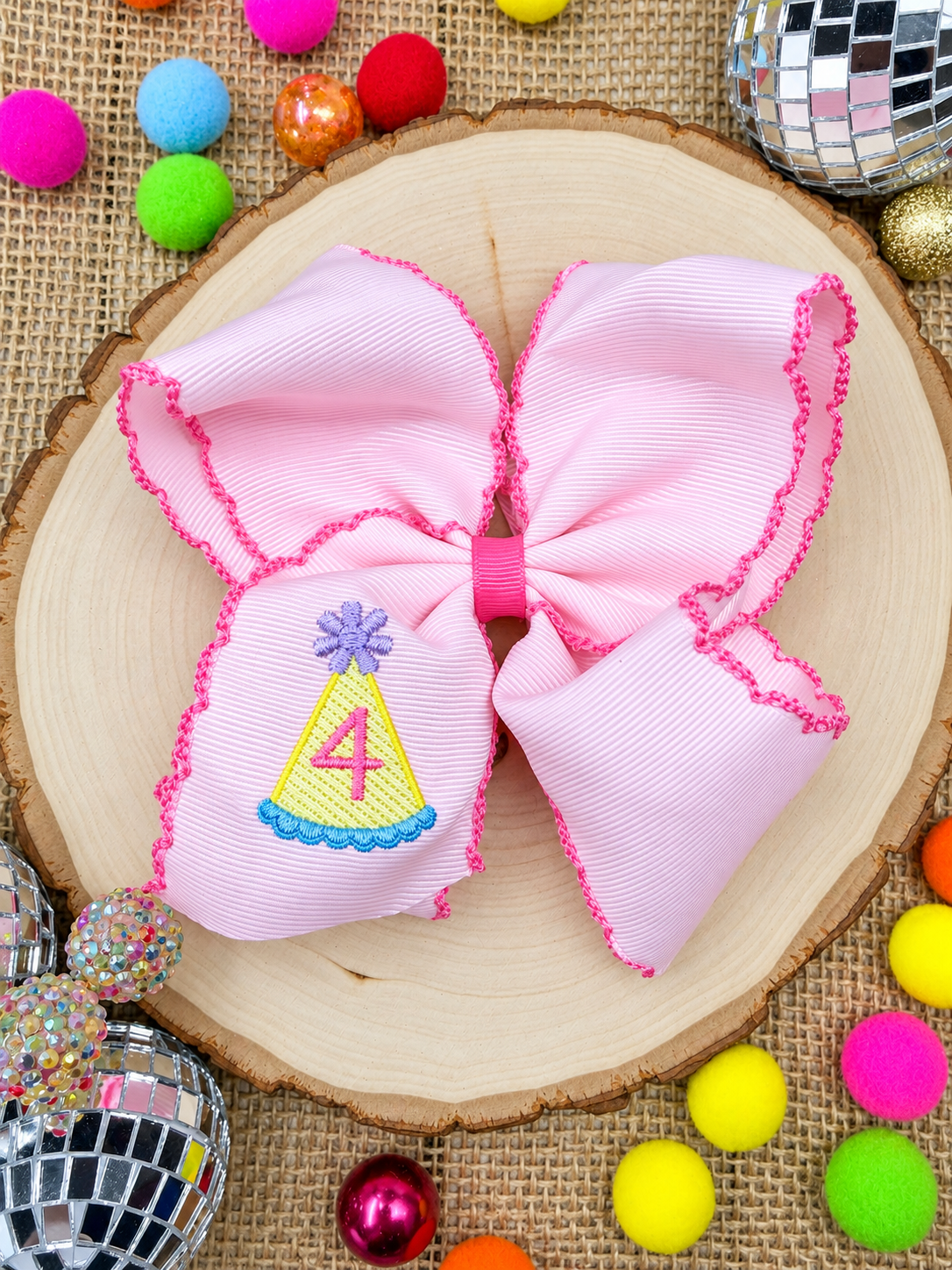 Birthday Girl Party Hat Moonstitch Hair Bow