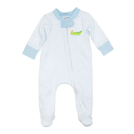 Bayou Babies Applique Zip Footie - Light Blue