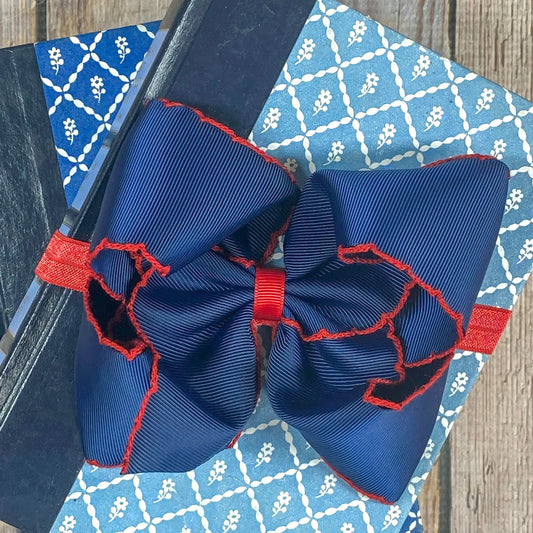 Navy with Red Moonstitch Bow Headband