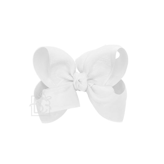 White Layered Organza/Grosgrain Bow On Clip 5.5"