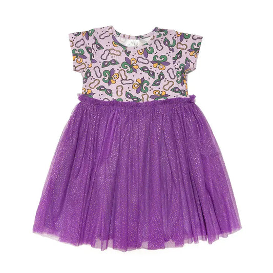 Mardi Gras Short Sleeve Tutu Dress