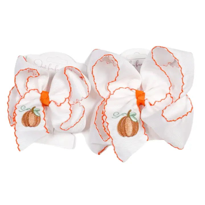 Pumpkin Patch Embroidered Hair Bow 5.5"