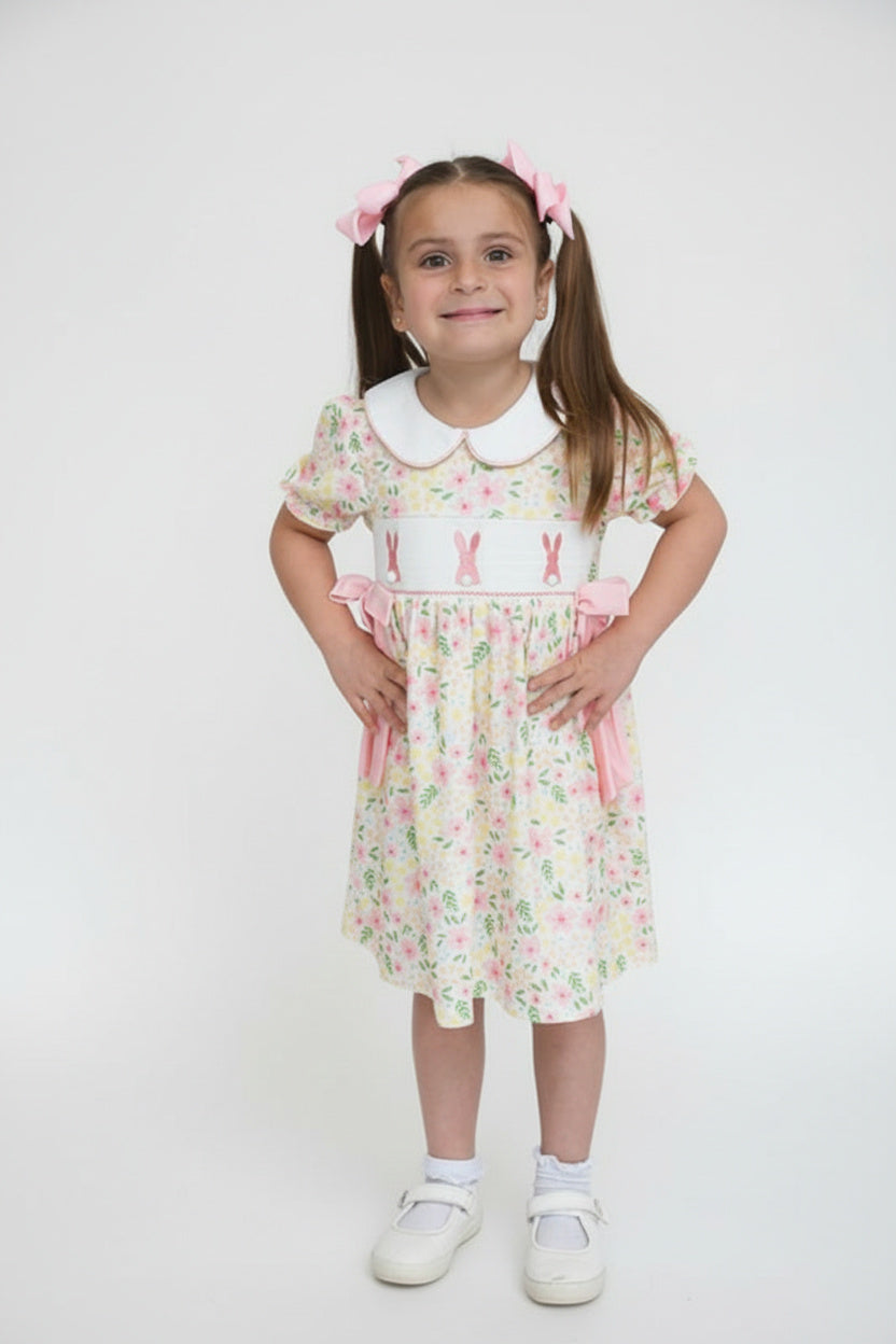 Pink Bunnies Floral Dress