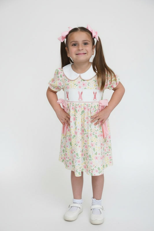 Pink Bunnies Floral Dress