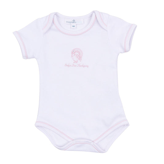 Harvest Blessings Hand-Embroidered Baby's First Thanksgiving Bodysuit - Pink