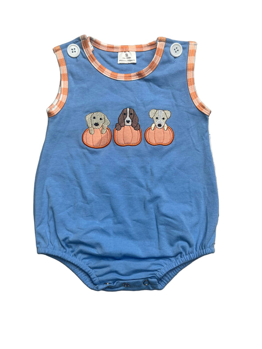 Baby Boy Puppy Pumpkin Appliqué Bubble