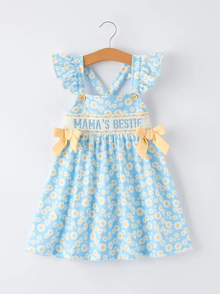 "Mama's Bestie "Daisy Smocked Ruffle Dress
