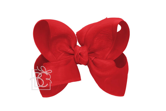 Red Layered Organza/Grosgrain Bow On Clip 5.5"