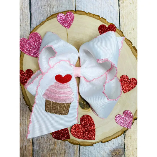 Cupcake Embroidered Moonstitch Hair Bow