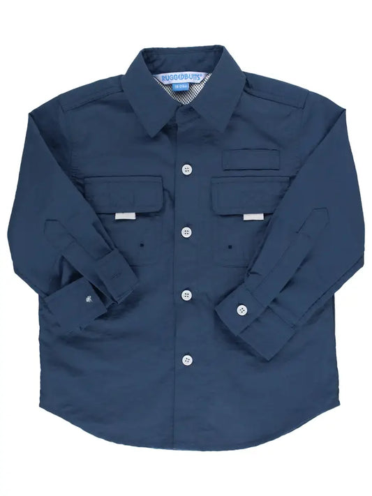 Boys Navy Sun Protective Button Down Shirt by Rugged Butts
