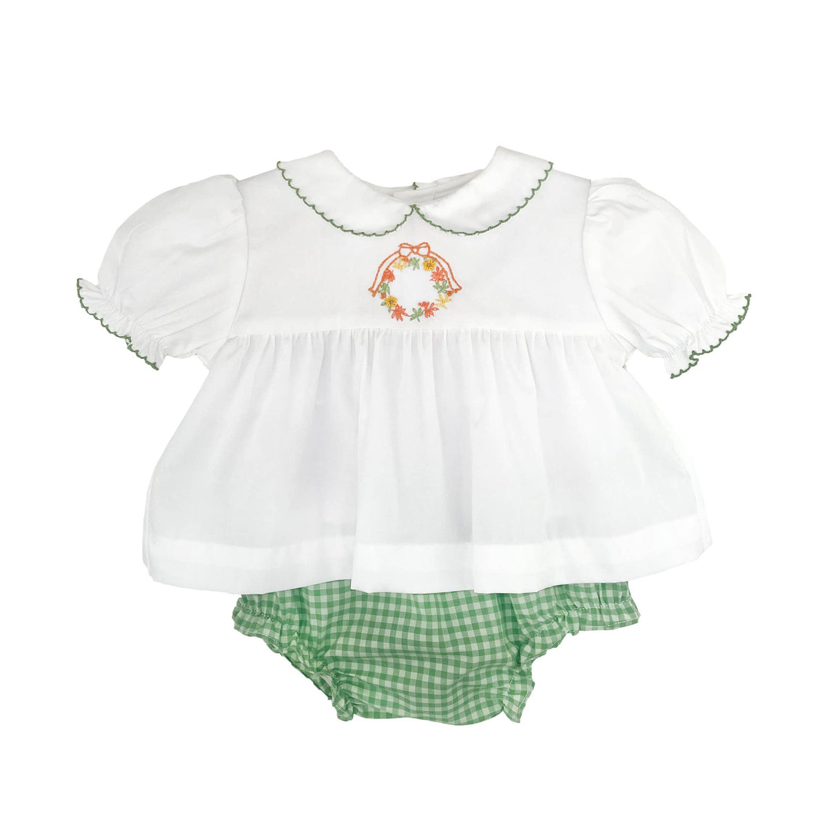 Fall Wreath Hand Embroidered Diaper Set