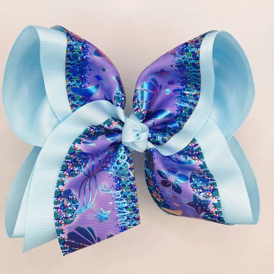 Blue Metallic Mermaid Bow 6"