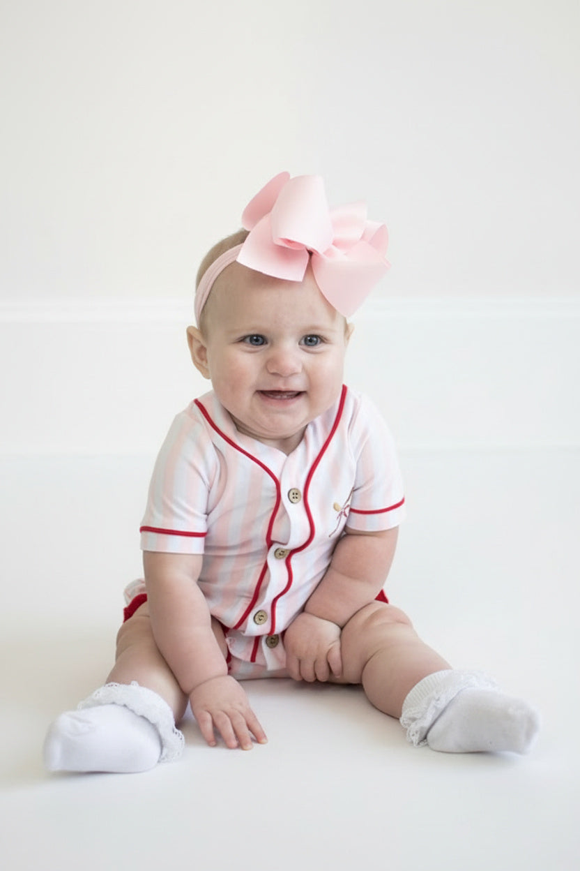 Pink Baseball Stripe Romper