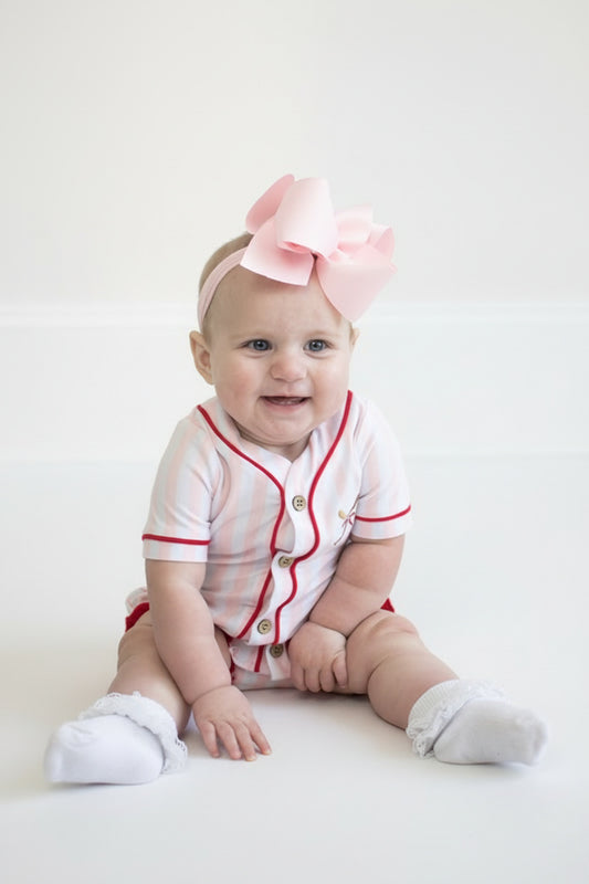 Pink Baseball Stripe Romper