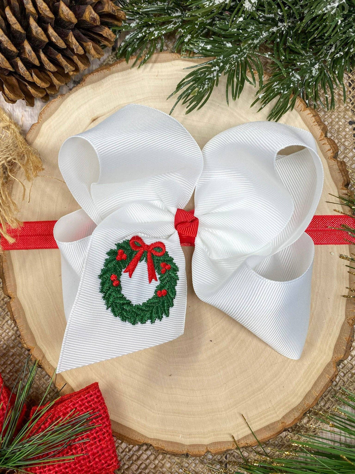 Wreath Embroidered Hair Bow