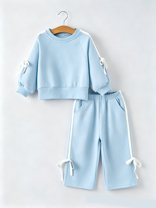 Powder Blue Bow Trim Sweatshirt and Pants Set