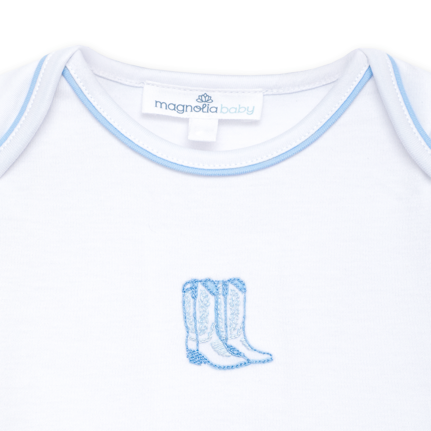 Darling Cowboy Boots Hand-Embroidered Bodysuit - Light Blue