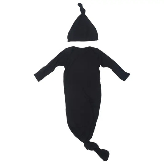 Black Ribbed Knotted Gown w/ hat