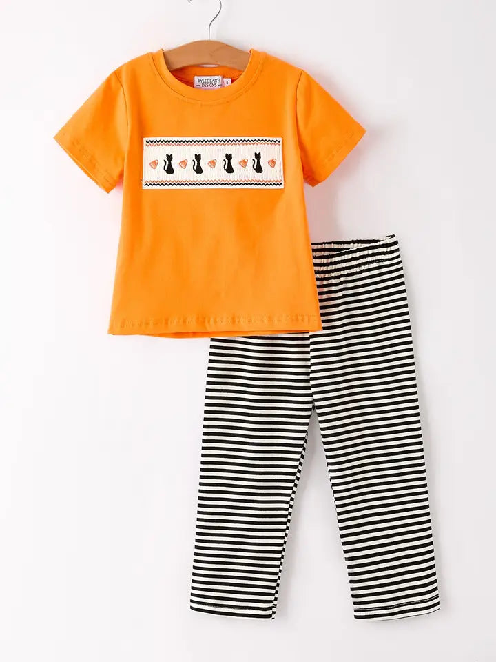 BLack Cat Striped Pant Set