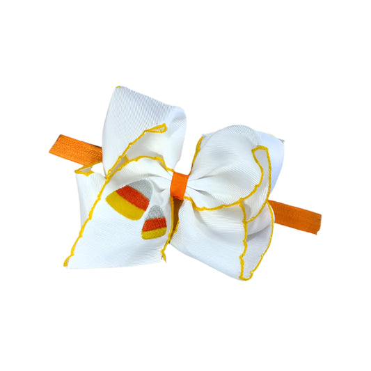 Candy Corn Embroidered Moonstitch Bow Headband