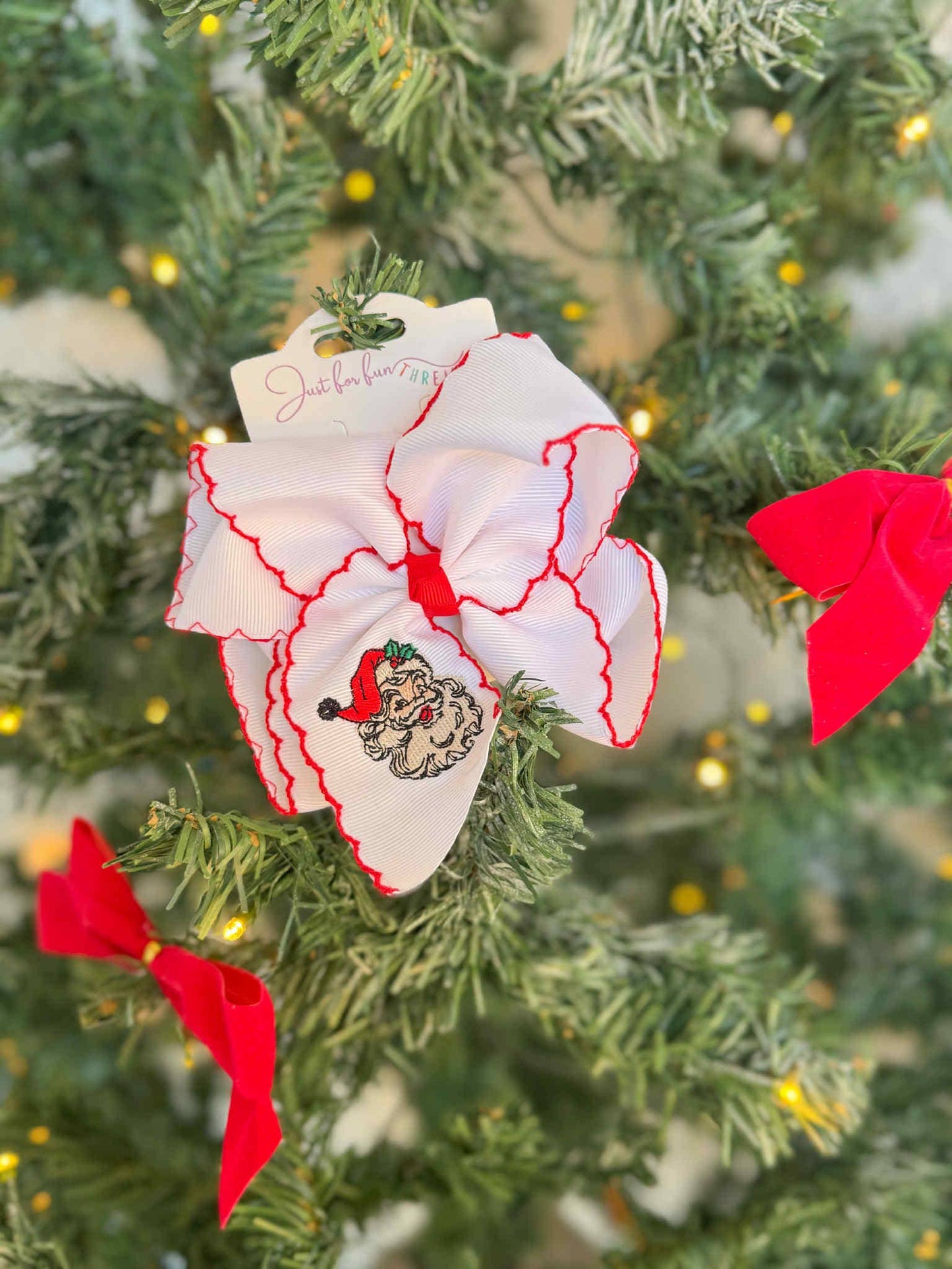 Vintage Santa Embroidered Hair Bow